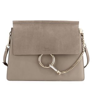 Chloe Faye Medium Flap Shoulder Bag - Grey